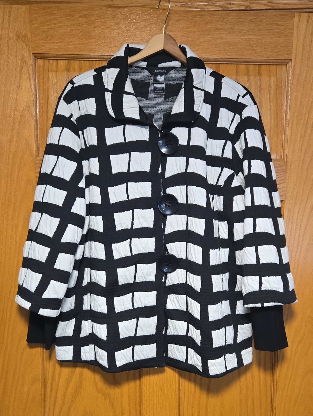 Ali Miles Black and White Windowpane Button Jacket